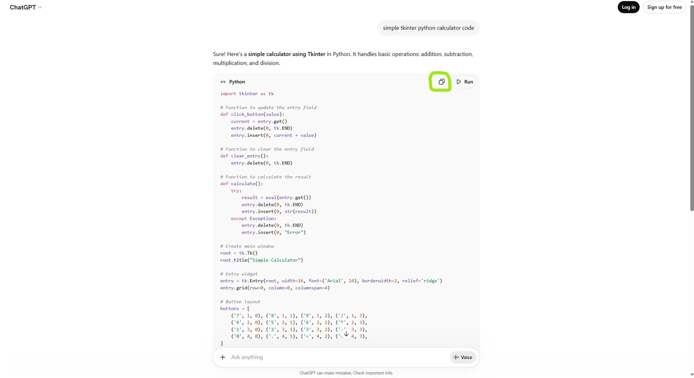 Optional: copy code from ChatGPT into your editor