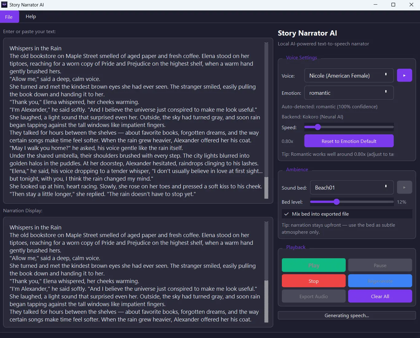 Working UI for writing and narration controls